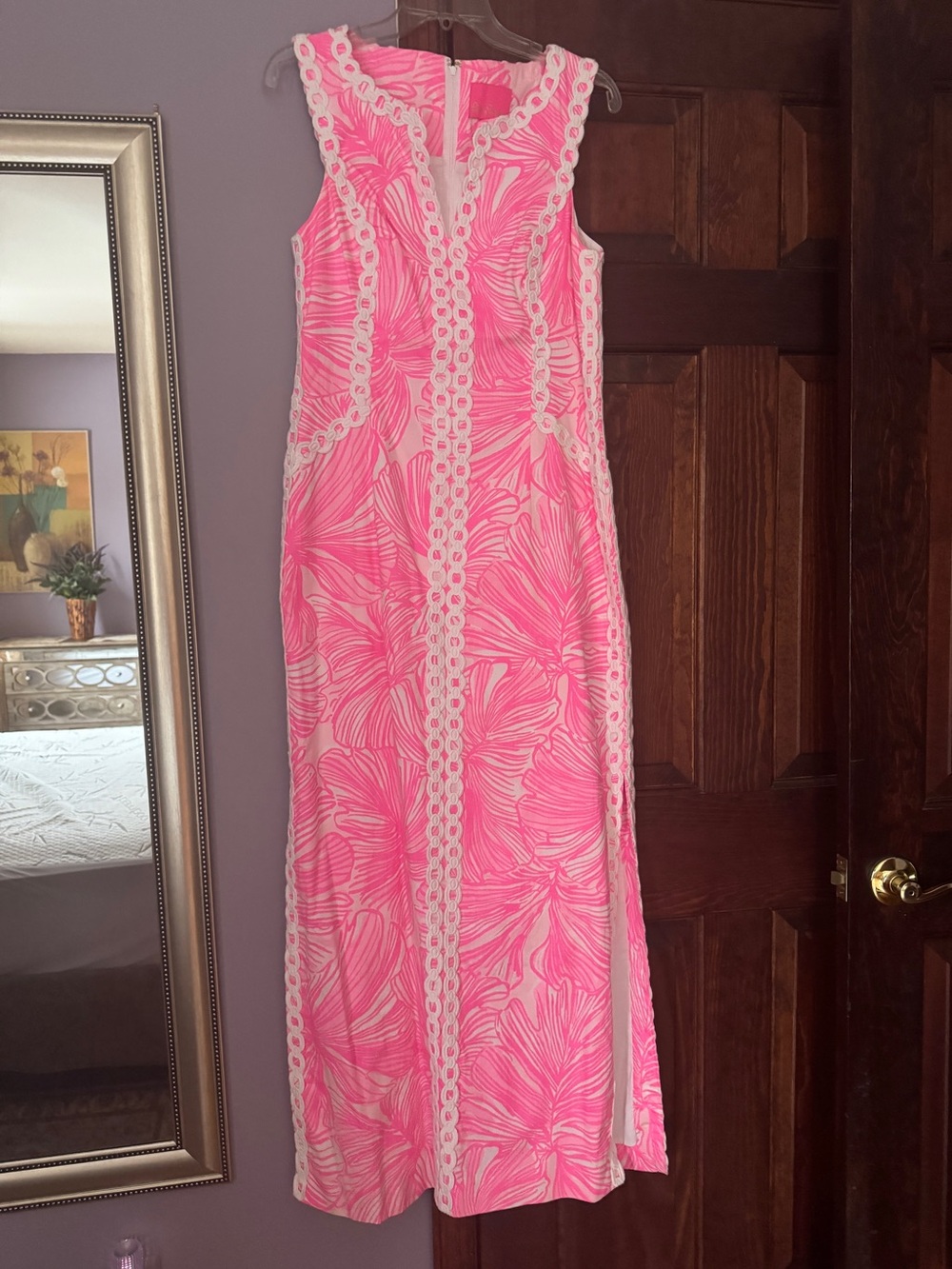 🦄EUC Lilly Pulitzer size 12 Daise Maxi Shift Dress in Prosecco Pink Fronds Place